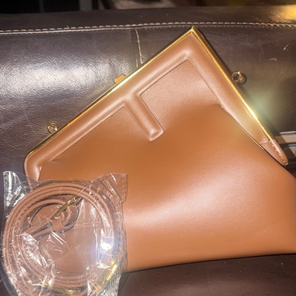 Elegant Brown Leather Clutch with Gold Trim